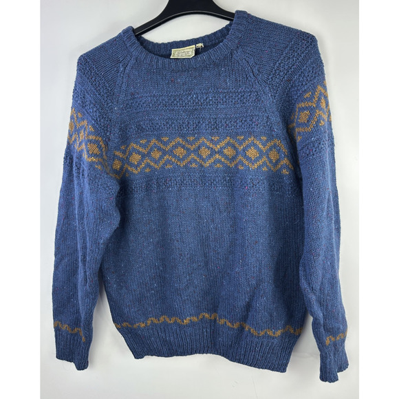 Vtg Gaeltarra Irish Wool Sweater Men’s M/L 107cm Blue Donegal Fleck Fair Isle - Picture 14 of 15